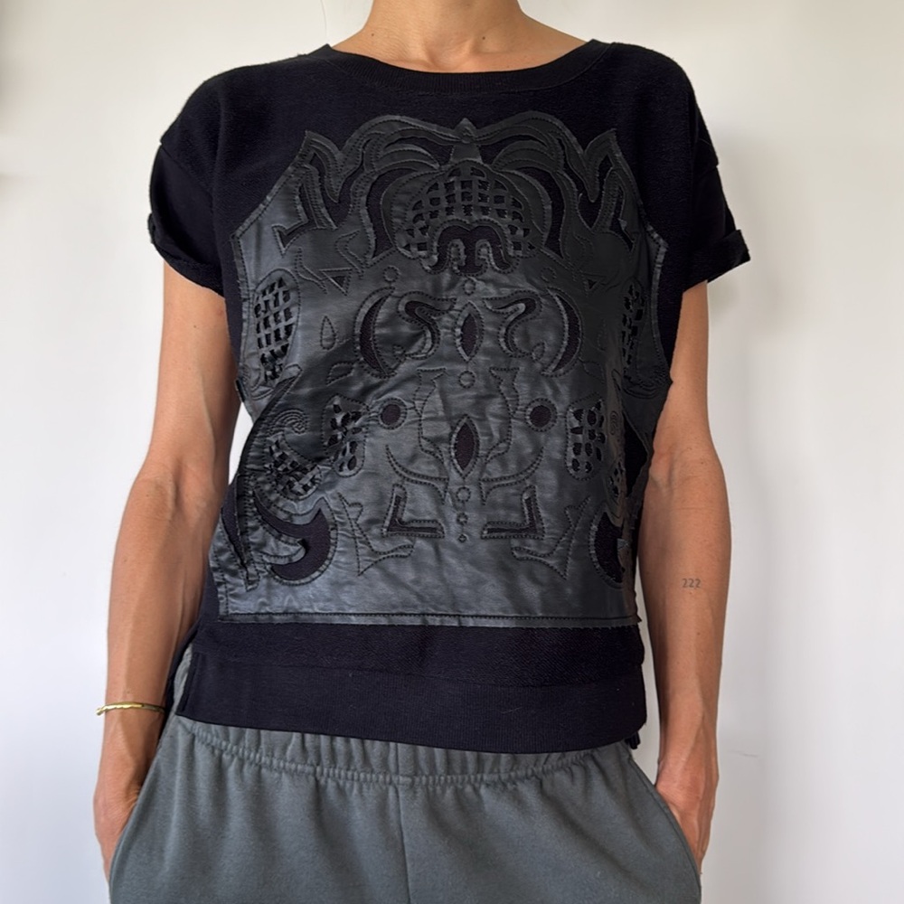 Sanctuary short sleeve black pleather shirt